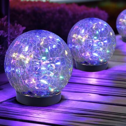Solar Globe Lights Outdoor Waterproof-Solar Balls for Garden-Cracked Glass Ball Lights Outdoor-Solar Orbs for Outside-Decorations for Patio and Yard Lawn Backyard Decor