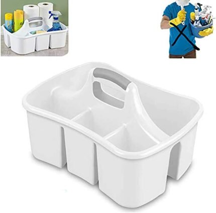LavoHome Bath Caddie White - Totes with Divided Compartments and Handles for Organizing, Storing & Carrying Cleaning Supplies and Bathroom Accessories (Large Cleaning Caddy)
