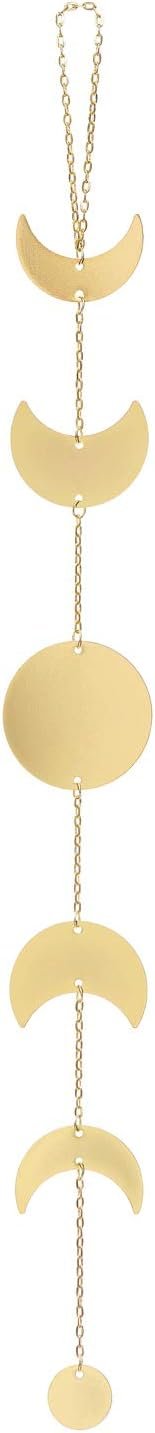 Mkono Moon Phase Wall Hanging Metal Boho Home Decor Vertical Chic Moon Garland for Dorm Nursery Bedroom Living Room Apartment Office, Decorative Wall Art for Girls Mom, Gold