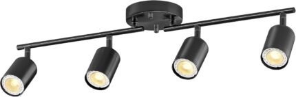VONLUCE 4 Light Track Light Fixture, LED Track Lighting Kit with Rotatable Track Heads, 3-Color GU10 Bulbs Included, Modern Ceiling Spotlight for Kitchen Office Closet Studio Bedroom, Black