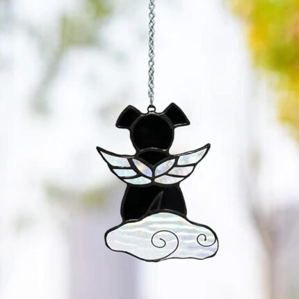 Rainbow Bridge Dog Memorial Suncatcher, Handmade Arylic Angel Wings Dog Memorial Pet Loss Gift, Pet Passing Away Remembrance Decor for Bereavement, Loss of Pet Sympathy Gift (Black)