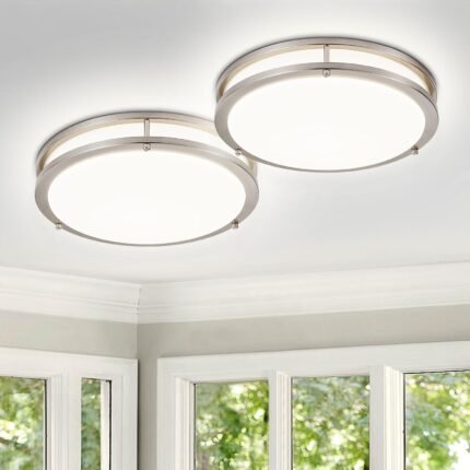 DLLT 2Pack Flush Mount LED Ceiling Light: 13 Inch 5CCT (3000K-6000K) & Dimmable Ceiling Light Fixtures for Bedroom Hallway - 24W Modern Brushed Nickel Super Bright Kitchen Lighting Fixtures Ceiling