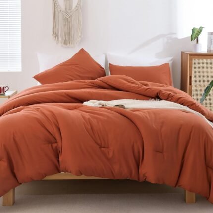ROSGONIA King Size Comforter Set Burnt Orange,3pcs(1 Terracotta Comforter & 2 Pillowcases) Lightweight Boho Rust Fall Bedding Blanket All Season Quilt