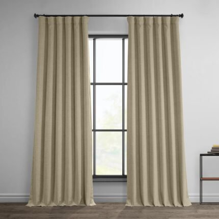 HPD Half Price Drapes - Faux Linen Curtains for Living Room (1 Panel) - 50W X 120L - Textured Room Darkening Curtains for Bedroom 120 Inches Long - Drapes for Home Decor, Thatched Tan