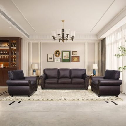 Living Room Furniture Sets,Sofa Sets and Couch Sets for Living Room,Mid-Century Vintage Sofa Couches with Rivet Design (Brown, 2 Single+3 Seater)