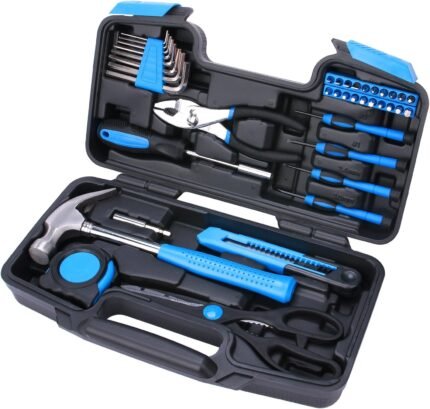 EFFICERE 40-Piece All Purpose Household Tool Kit – Includes All Essential Tools for Home, Garage, Office and College Dormitory Use
