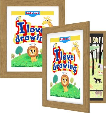 FrameWorks 2-Pack, 10" x 12.5" Light Oak Wooden Kids Art Frame with Magnetic Door – Display for 3D Artwork, Photos, Crafts – Gallery Style Edges Wall Decor for Home, Playroom, Easy Access Frame