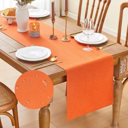 YATOJUZI Orange Table Runner Seasonal Autumn Kitchen Dining Coffee Table Decoration 72 Inches Long Waterproof Farmhouse Rustic Table Runner Halloween Home Wedding Party Decor 16x72Inch