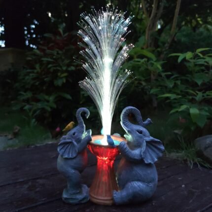 Elephant Statue Solar Garden Decor,Resin Elephant Statue and Colour Changing Optical Fiber Solar Lights,Outdoor Decor for Balcony, Garden, Patio, Yard, Lawn, Gifts for Mom Grandma