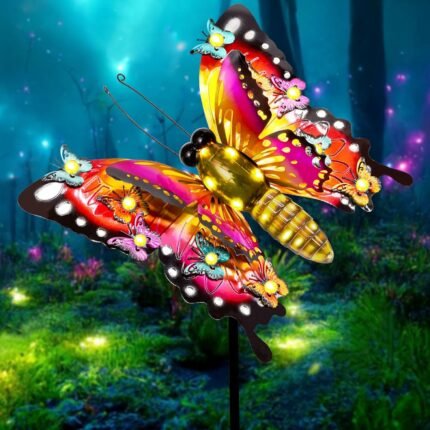 Solar Garden Lights, Outdoor Butterfly Garden Decor Large 41" Metal Decorative Lights, Waterproof Butterfly Decoration for Outside Patio Yard Porch Birthday Gardening Gifts for Mom Women