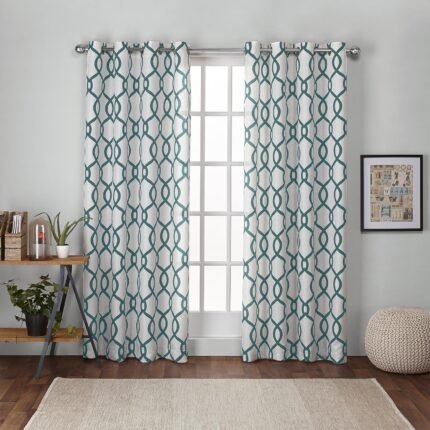 EXCLUSIVE HOME Kochi Light Filtering Linen Blend Grommet Top Curtain Panel Pair, 54"x108", Teal