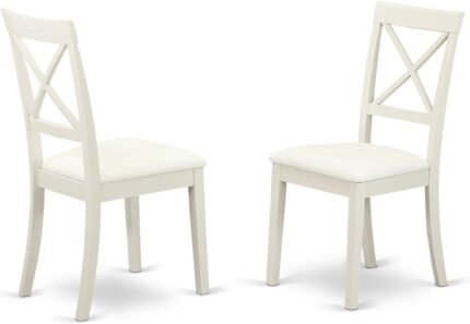 East West Furniture BOC-WHI-LC Boston Dinette Chairs - Faux Leather Upholstered Wooden Chairs, Set of 2, Linen White