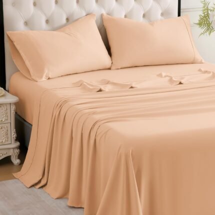 MICORAL Queen Bed Sheets Set, Soft Breathable Bedding Sheet Set, Sheets Set with 16" Deep Pocket Design (4 Pieces, Queen, Pearl Pink)