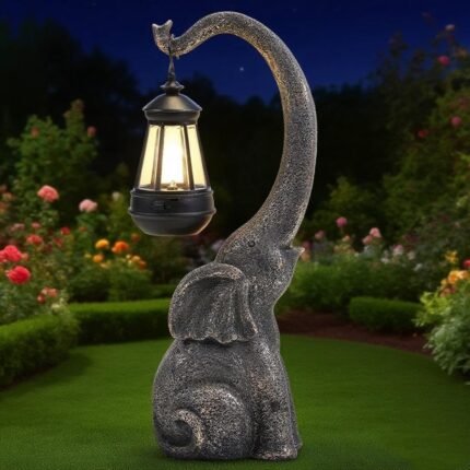 Elephant Garden Statue Solar Lights Outdoor Garden Decor for Outside Patio Home Porch Balcony, Yard Art Lawn Ornaments Elephant Decor Birthday Gifts for Women Mom Grandma Animal Lovers