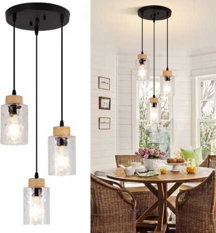 Pendant Lights Kitchen Island, 3-Light Industrial Black Ceiling Pendant Light Fixtures, Farmhouse Kitchen Island Lighting, Modern Hanging Pendant Light Fixture for Dining Room Bedroom Foyer Entryway