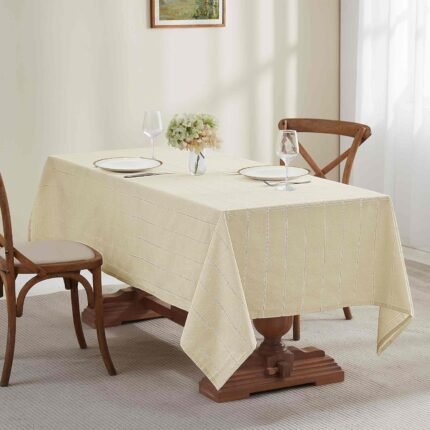 IZOD- Tablecloth, Decorative Tabletop Accessories, Holiday Home Decor (Chadwick Lurex Linen/Gold, 52" x 70")