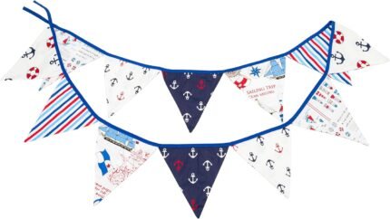 LOVENJOY Fabric Nautical Anchor Pennant Banner Bunting for Kids Pirate Decoration Boys Birthday Baby Shower, Triangle Sailboats Cruise Ship Banner Decors