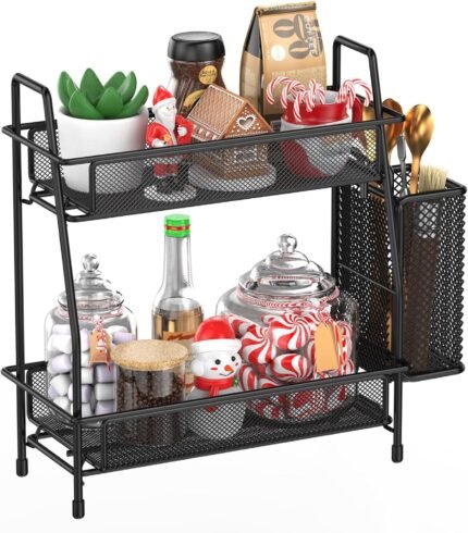 LEMIKKLE Countertop Organizer for Bathroom, Bedroom & Kitchen Counter Shelf with Small Basket