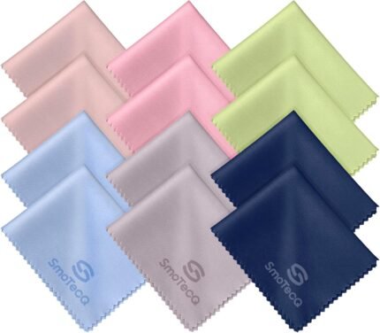 SmoTecQ 12 Pack Microfiber Lens Cleaning Cloths – Ultra-Soft, Scratch-Free Eyeglass Cloths for Glasses, Screens & Cameras – 7×6 in, Assorted Colors