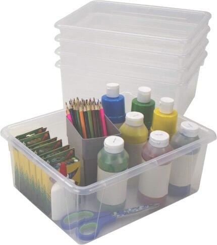 Storex Letter Size Deep Storage Tray – Organizer Bin for Classroom, Office and Home, Unbreakable Clear, 5-Pack (62532U05C)