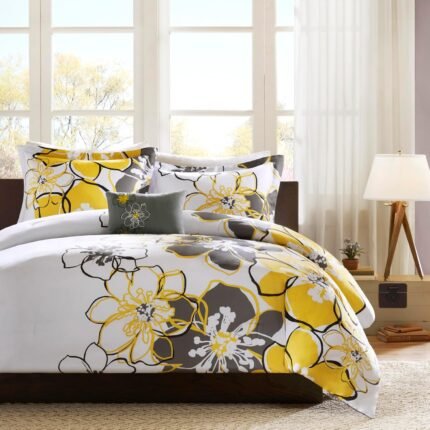 Intelligent Design Allison Duvet Floral Design, All Season Comforter Cover Teen Bedding, Girls Bedroom Décor,Full/Queen, Yellow 4 Piece